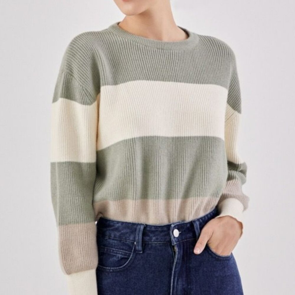 Love Bonito green brown white stripe sweater M US 6